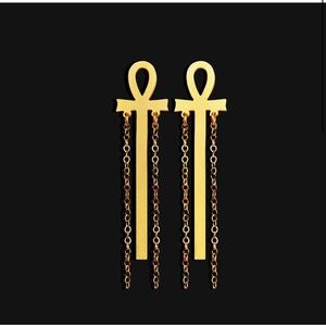 Gold Plated Ankh Dangle Earrings